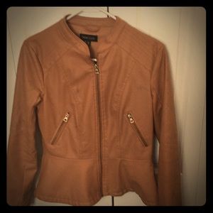 Leather Golden Tan Peplum Jacket